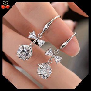 🍒CZ Crystal Bow Earrings 925ss